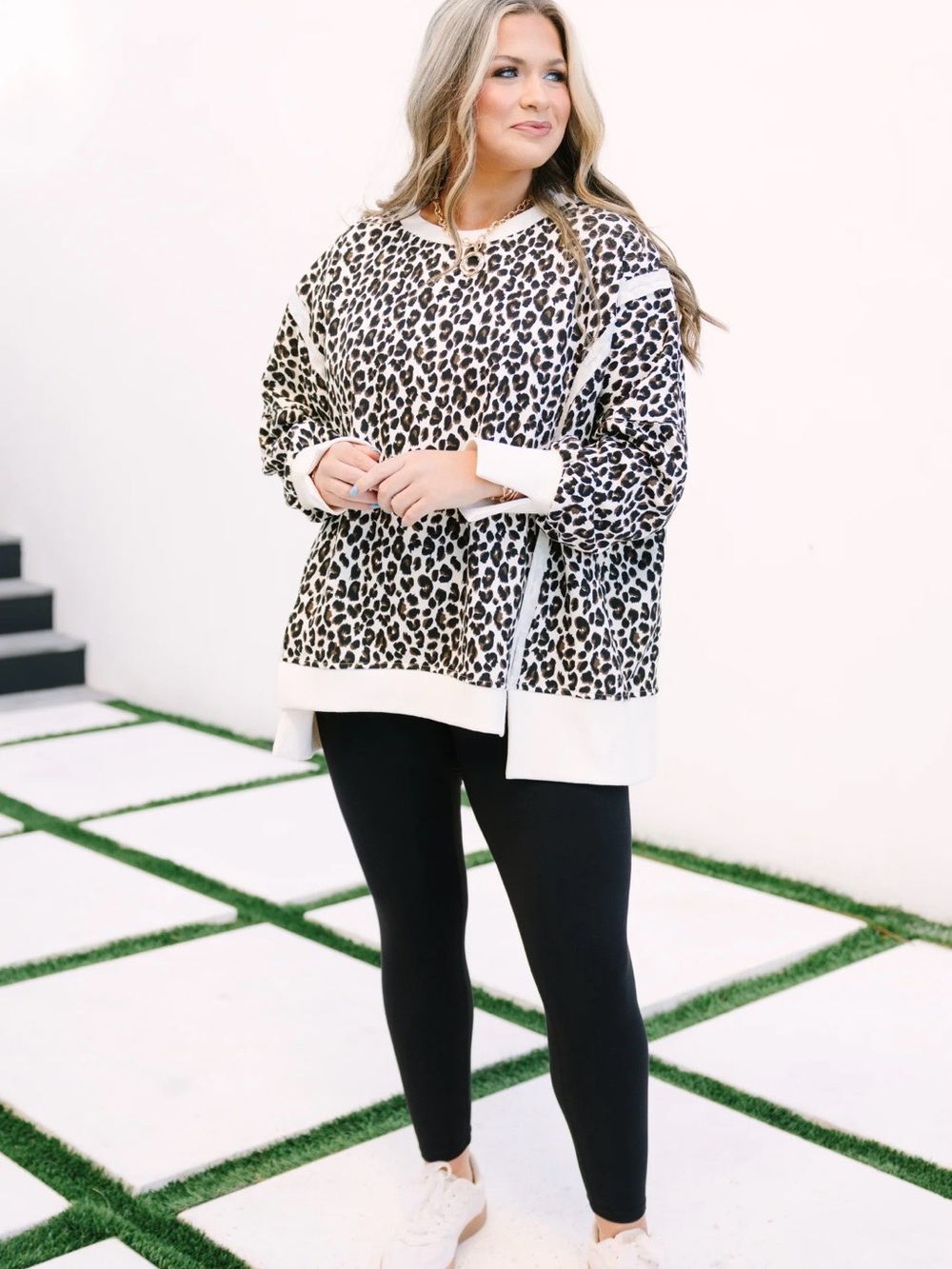 Chic Soul Cream and Black Leopard Print Pullover Sweatshirt